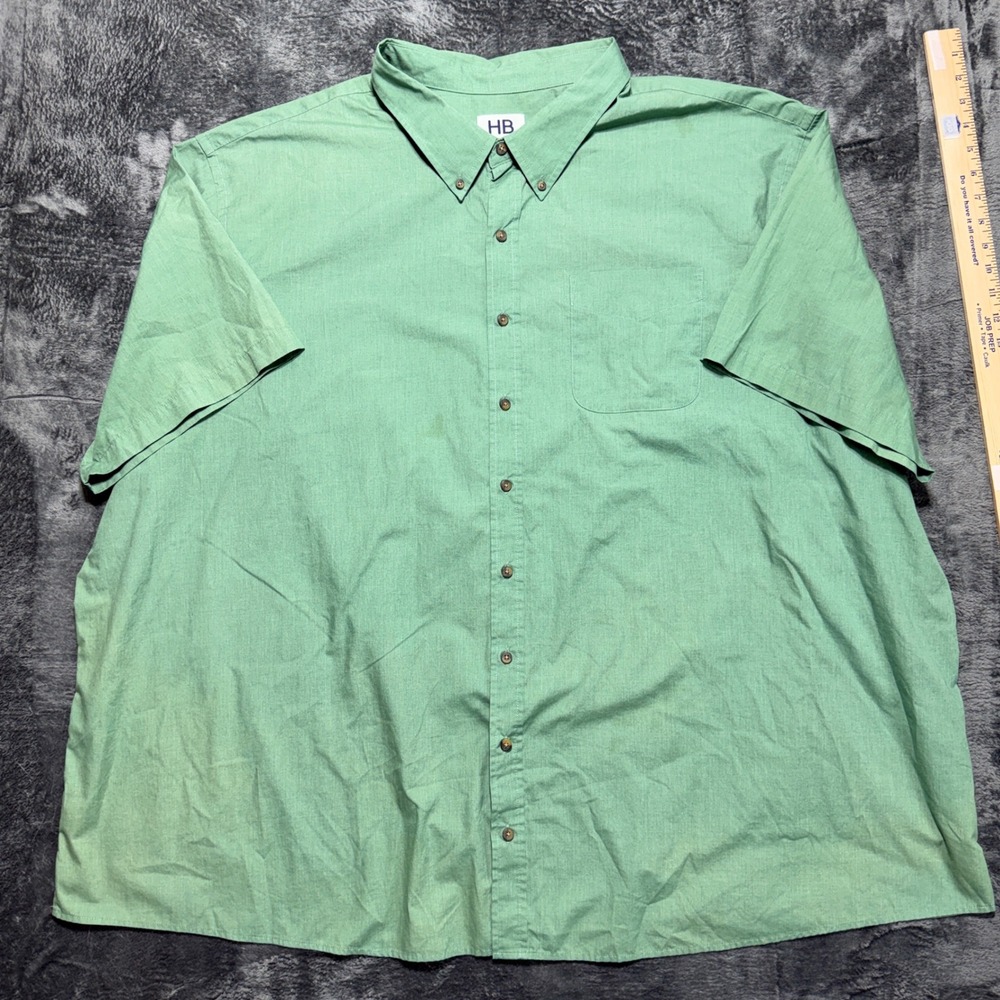 HB Button Front Shirt Men 5XL‎ Green Short Sleeve Pocket Cotton Blend
